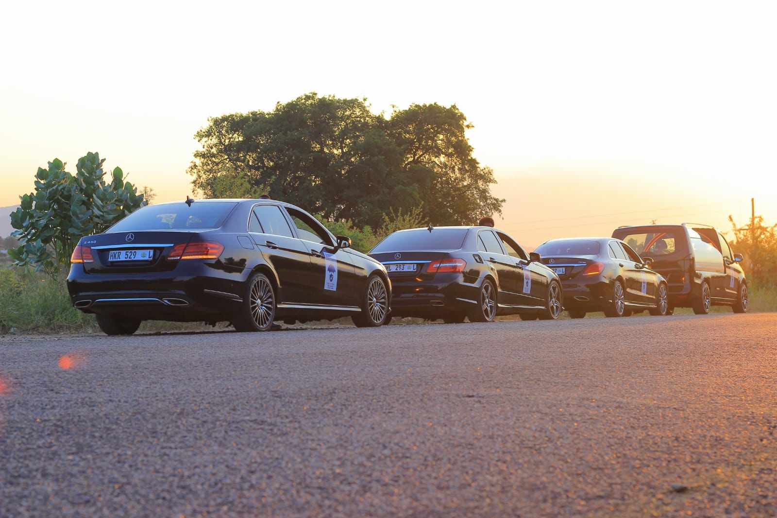 Funeral support fleet lineup at sunset